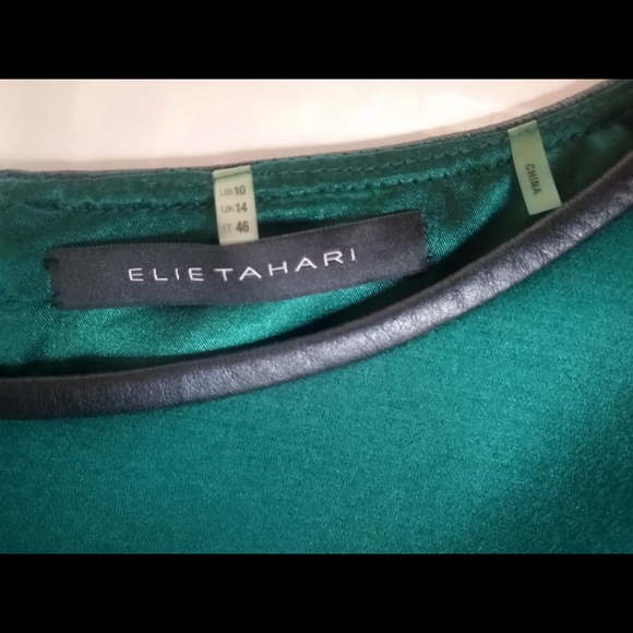 Elie Tahari Green Wool Blend Dress Leather Trim 10 - Picture 3 of 7